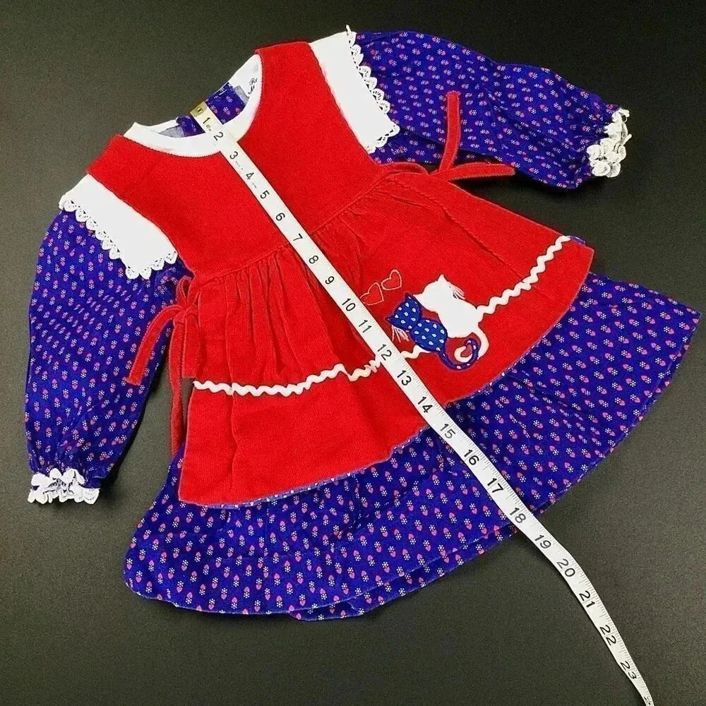 Renee Michaels Girls Red & Blue Vintage Overlay Lace Trim Mini Dress 2T - Picture 5 of 10